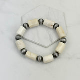 BRZ230930-02       White coral with silver Navajo pearl beads bracelet