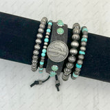 BRZ240311-01                Silver Navajo pearl with blue turquoise stone beads Bracelet set