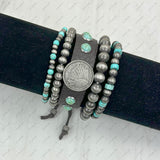 BRZ240311-03               Silver Navajo pearl with blue turquoise stone beads Bracelet set