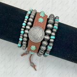 BRZ240311-04               Silver Navajo pearl with blue turquoise stone beads Bracelet set