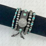BRZ240311-07               Silver Navajo pearl with blue turquoise stone beads Bracelet set