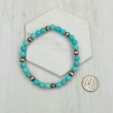 BRZ240708-20                  Blue turquoise stone and copper Navajo pearl beads bracelet