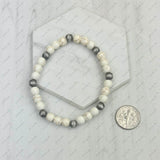 BRZ240708-23                   Blue turquoise stone and Silver Navajo pearl beads bracelet