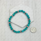 BRZ240708-23                   Blue turquoise stone and Silver Navajo pearl beads bracelet