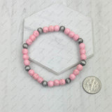 BRZ240708-27                      Black stone and Silver Navajo pearl beads bracelet