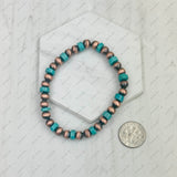 BRZ240708-30                      Blue roundel turquoise stone and copper Navajo pearl beads bracelet