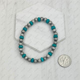 BRZ240708-36                  Hot pink roundel stone and silver Navajo pearl beads bracelet