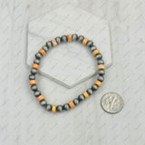 BRZ240708-36                  Hot pink roundel stone and silver Navajo pearl beads bracelet