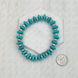 BRZ240708-40                      Blue flat turquoise stone and silver Navajo pearl beads bracelet