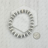 BRZ240708-40                      Blue flat turquoise stone and silver Navajo pearl beads bracelet