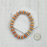 BRZ240708-40                      Blue flat turquoise stone and silver Navajo pearl beads bracelet