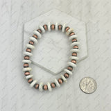 BRZ240708-43                                          Blue flat roundel turquoise stone and copper Navajo pearl beads bracelet