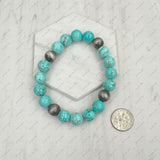BRZ240708-46                   Blue turquoise stone and Silver Navajo pearl beads bracelet