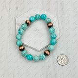 BRZ240708-50                        Blue turquoise stone and copper Navajo pearl beads bracelet