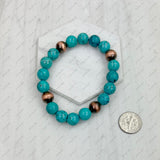 BRZ240708-50                        Blue turquoise stone and copper Navajo pearl beads bracelet