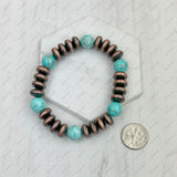 BRZ240708-58                        Blue turquoise stone and copper Navajo pearl beads bracelet