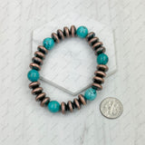BRZ240708-58                        Blue turquoise stone and copper Navajo pearl beads bracelet