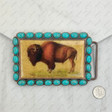 nky250121-30               Triangle Copper metal with blue turquoise stone and buffalo Belt buckle