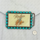 nky250121-30               Triangle Copper metal with blue turquoise stone and buffalo Belt buckle