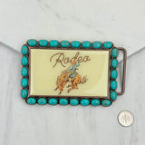 BUK240213-01                     Triangle Copper metal with blue turquoise stone and buffalo Belt buckle