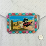 BUK240213-03                 Triangle silver metal with muti turquoise stone and cowboy Belt buckle