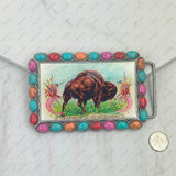 BUK240213-03                 Triangle silver metal with muti turquoise stone and cowboy Belt buckle