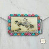 BUK240213-03                 Triangle silver metal with muti turquoise stone and cowboy Belt buckle