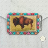 BUK240213-03                 Triangle silver metal with muti turquoise stone and cowboy Belt buckle