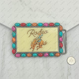 BUK240213-03                 Triangle silver metal with muti turquoise stone and cowboy Belt buckle