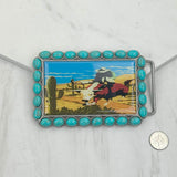 BUK240213-08                 Triangle silver metal with blue turquoise stone and cowboy Belt buckle
