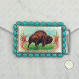 BUK240213-08                 Triangle silver metal with blue turquoise stone and cowboy Belt buckle
