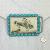 BUK240213-08                 Triangle silver metal with blue turquoise stone and cowboy Belt buckle