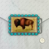 BUK240213-08                 Triangle silver metal with blue turquoise stone and cowboy Belt buckle