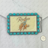 BUK240213-08                 Triangle silver metal with blue turquoise stone and cowboy Belt buckle