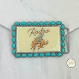 BUK240213-08                 Triangle silver metal with blue turquoise stone and cowboy Belt buckle