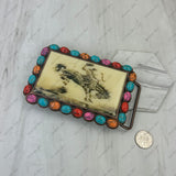 BUK240213-35              Large Copper metal with muti color stone western Belt buckle