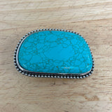 BUK250123-02-BLUE             Big Silver metal with blue turquoise stone Belt Buckle