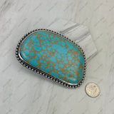 BUK250123-04                  Large Silver metal with blue turquoise stone Belt buckle