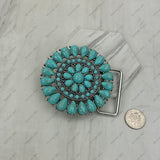 BUK250123-05                     Large Silver metal with blue turquoise stone Belt buckle