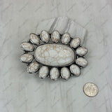 BUK250123-07                  Silver metal with white turquoise stone oval Belt buckle