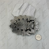 BUK250123-07                  Silver metal with white turquoise stone oval Belt buckle