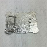 BUK250316-01               Large silver rectangle metal with crystals beads Belt Buckle