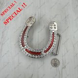 BUK260119-01                Silver metal with clear crystal beads Horse shoe Belt Buckle