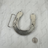 BUK260119-01                Silver metal with clear crystal beads Horse shoe Belt Buckle