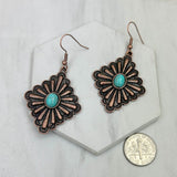 CER240805-03-COPPER-BLUE            Copper metal with blue turquoise stone Earrings