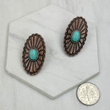 CER240805-09-COPPER-BLUE           Copper metal with blue turquoise stone Earrings