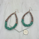 CER240805-14-COPPER-BLUE              Copper Navajo pearl with blue turquoise stone chips Earrings