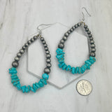 CER240805-14-SILVER-BLUE             Silver Navajo pearl with blue turquoise stone chips Earrings