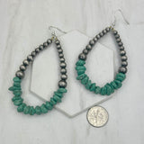 CER240805-14-SILVER-BLUE             Silver Navajo pearl with blue turquoise stone chips Earrings