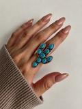 RGY251226-01-BLUE               Silver metal with blue turquoise stone cactus Ring